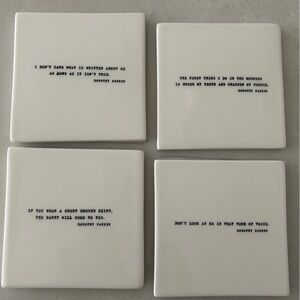 Restoration Hardware Set of 4 Literary Quote Porcelain Coasters, Dorothy Parker